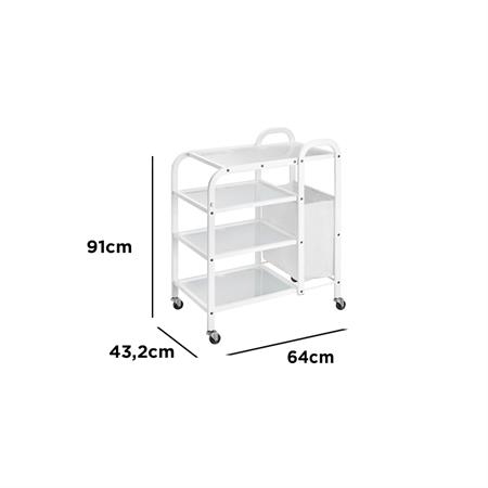 CARRELLO ESTETISTA MULTI IN METALLO CON CESTA E 4 RIPIANI IN VETRO