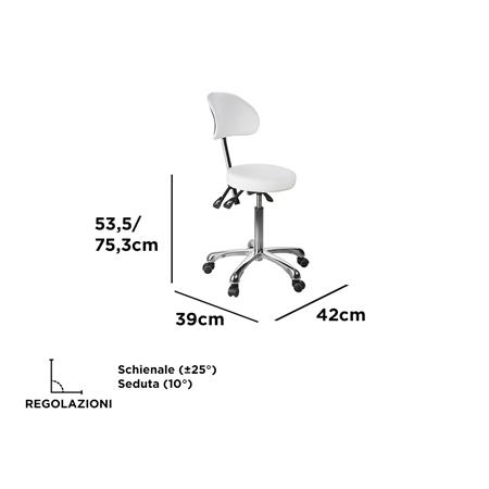 SGABELLO ESTETISTA DAVE CON SCHIENALE H. 53-75 CM